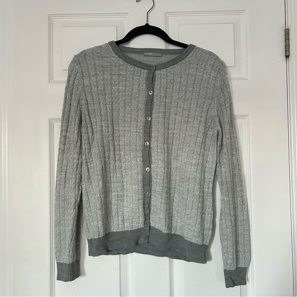 Gray Light Weight Cable Knit Cardigan Sweater